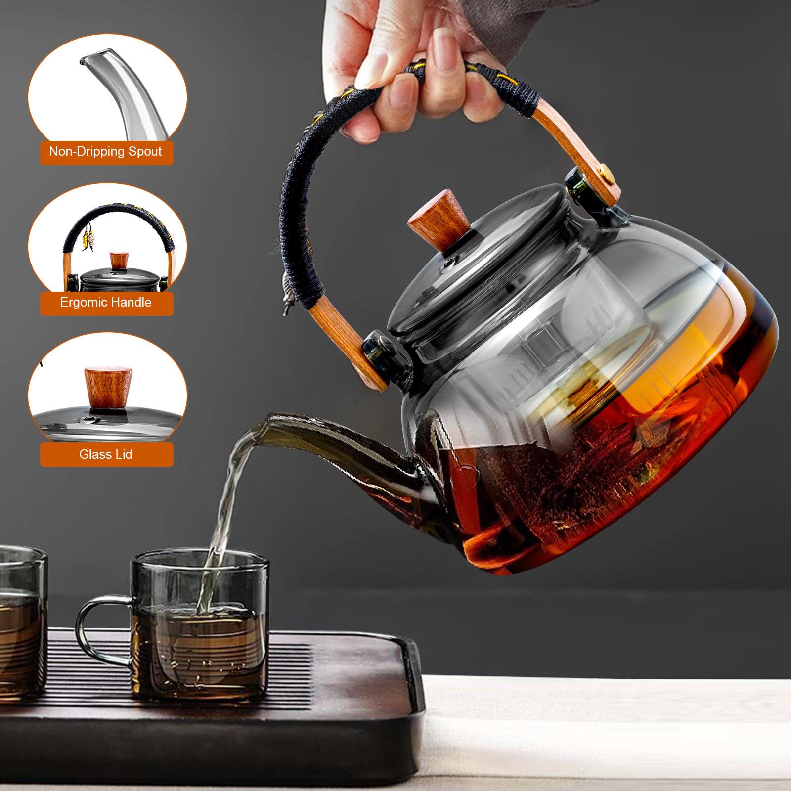 Théière En Verre Avec Infuseur Amovible En Acier Inoxydable, Théière En Verre Borosilicate Avec Passoire, Pour Thé En Vrac Et Thé En Vrac, Passe Au