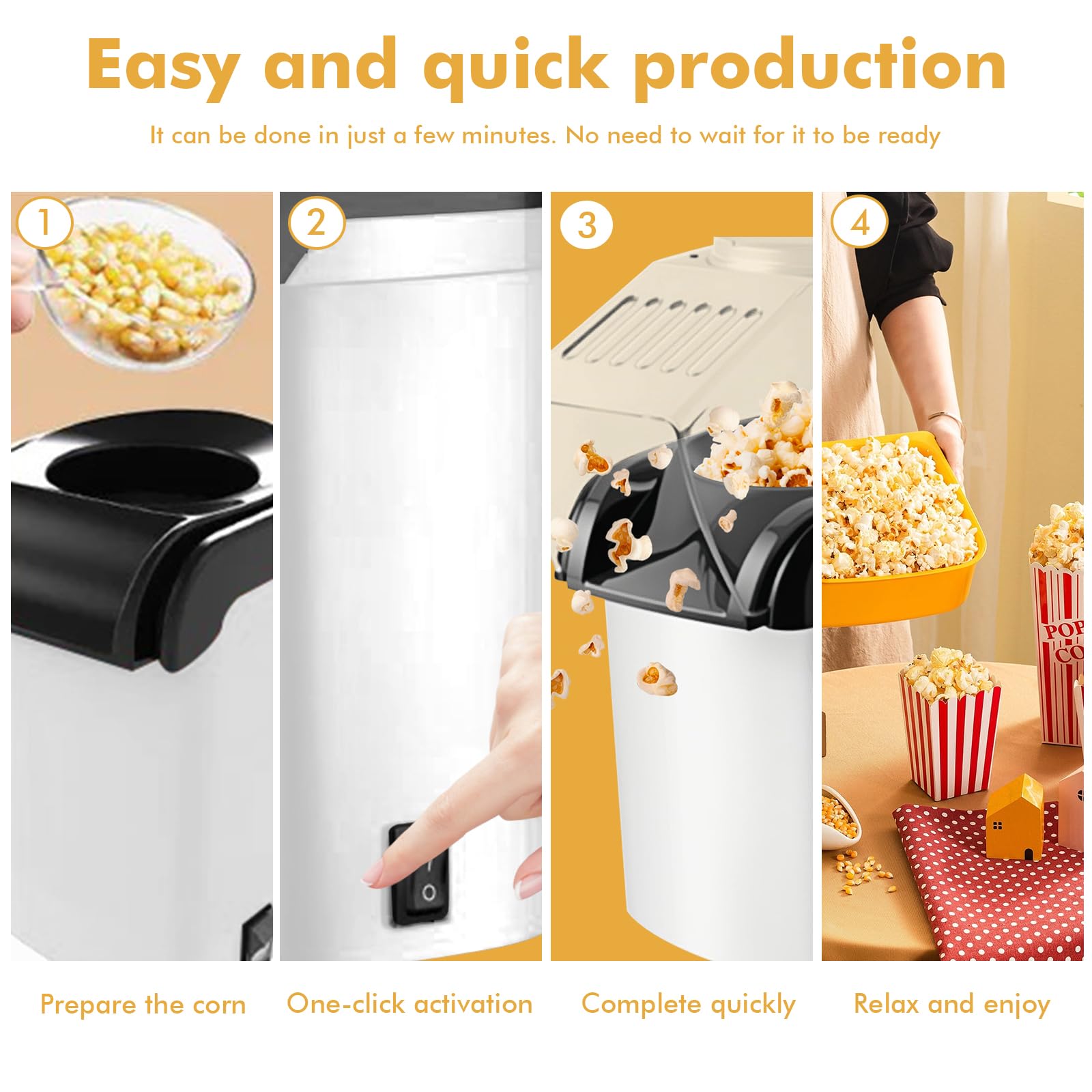 BAIFULAI Macchina per popcorn da 1200 W, mini macchina per popcorn ad aria calda, sana, senza olio, grasso, 2 minuti, funzionamento one-touch, per casa, film, Natale, feste, serata di calcio