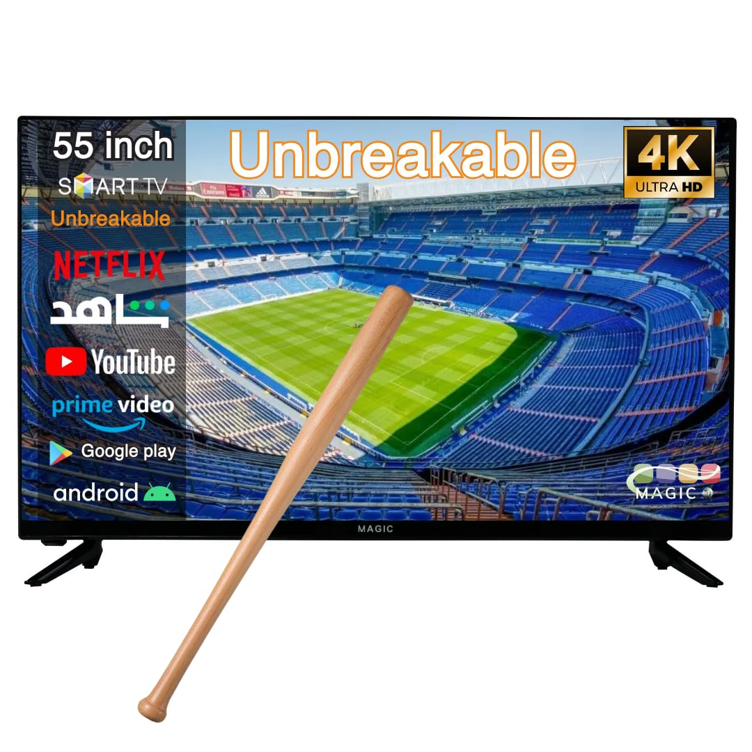 Magic World 55 Inch Frameless Break-Resistant 4K Ultra HD SMART LED TV with Built-in DVB-T2/S2 Receiver, Android 13, WiFi, Multilanguage OSD, Free Wall Mount, and 1 Year Warranty - MG55V030USBT2-13