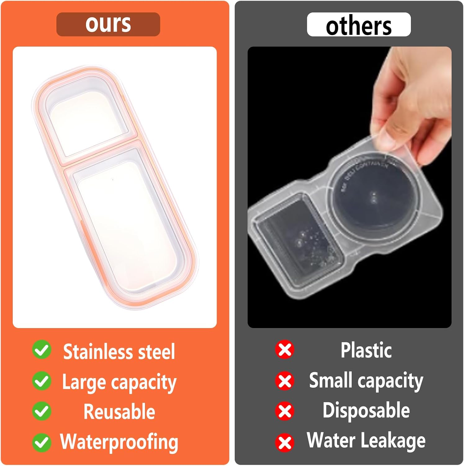 Pxiang Stainless Steel Snack Containers Reusable Double Compartment Condiment Box with Lids for Adults Divided Food Storage Containers Grab and Go Sauce Cups Bento Box for Outdoor Camping Travel - Image 5