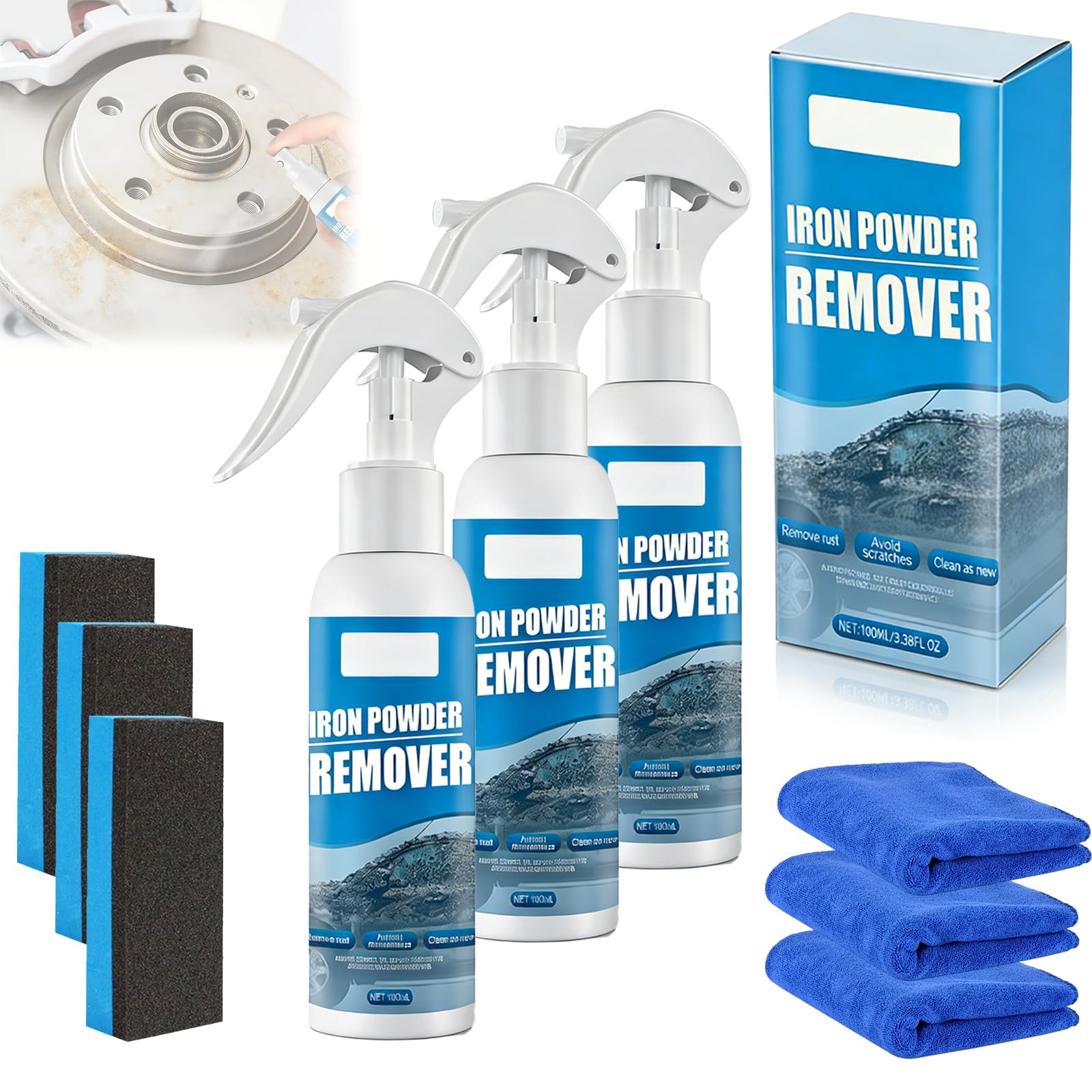 Multi-Functional Quick-Acting Rust Removal Spray, 2026 New Iron Power Remover Spray, Portable Rust Remover Sprays for Metal, Fast-Acting Formula, Bikes, Tools, Cars Surfaces (100ml*3pcs)