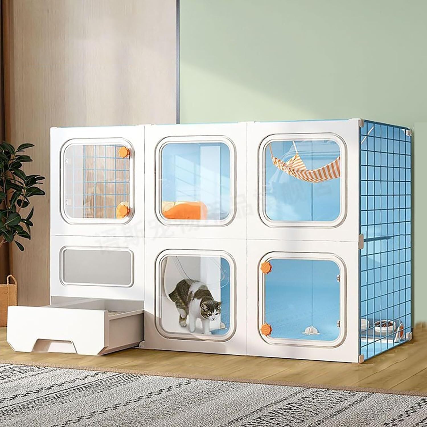 asdchZen Cat House Cat Cage Indoor With Litter Box,Cat Enclosures Diy Kitten Cage Detachable Cat House Cattery With Hammock For Cat And Small Animals,One Color-105x35x70cm