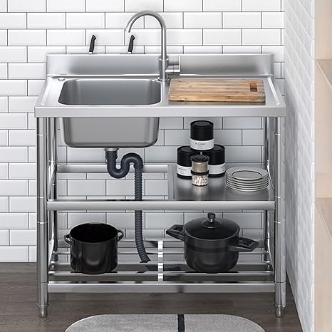 Amazon Co Jp キッチン用ステンレス シンク 蛇口付き屋外流し台 収納棚付きガーデンシンク おしゃれ 屋内屋外用 Diy 工具 ガーデン