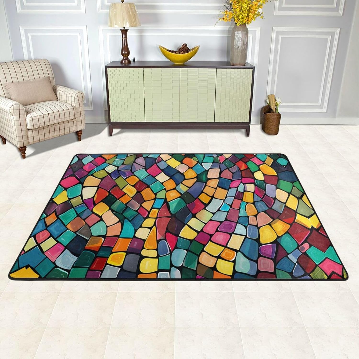 Mosaic Abstract Printed Anti-Slip Floor mat Carpet Rug 72"x48" for Living Room Office Coffee Table Bed Balcony