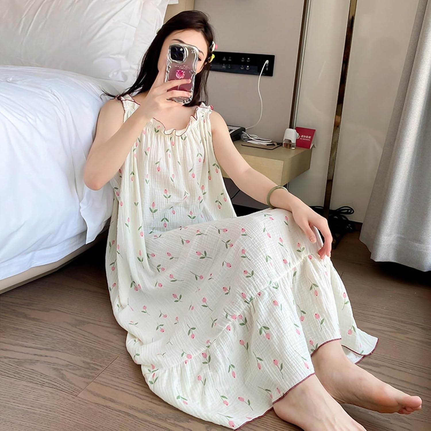 [GUREITOJP] ネグリジェ パジャマ レディース 4XL 5XL 春秋夏着 ノースリーブ コットン100 かわいい 大きいサ