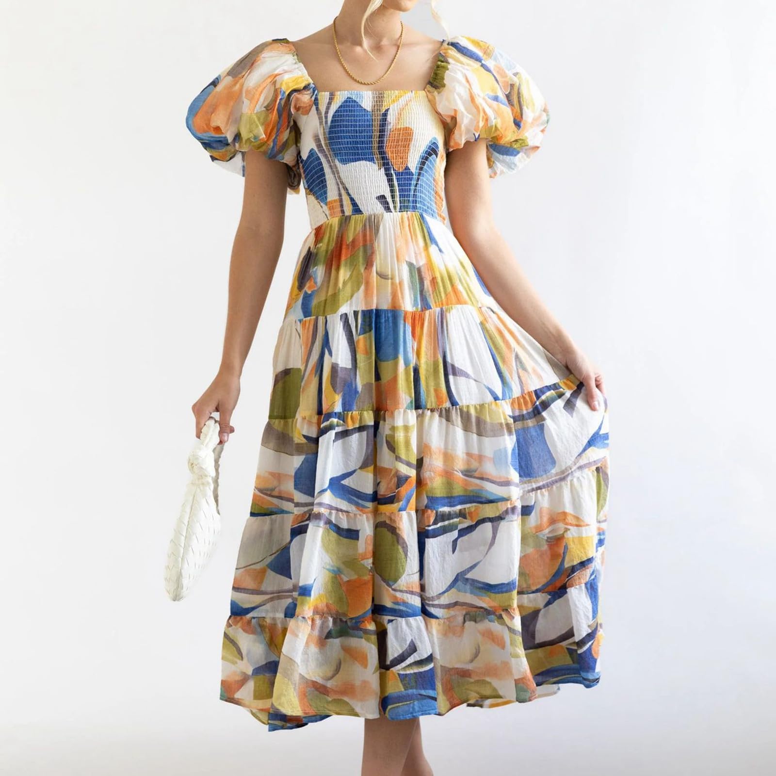 Generisch Abiti eleganti eleganti eleganti e senza spalle scoperte con volant e maniche a sbuffo da donna, perfetti per l'estate
