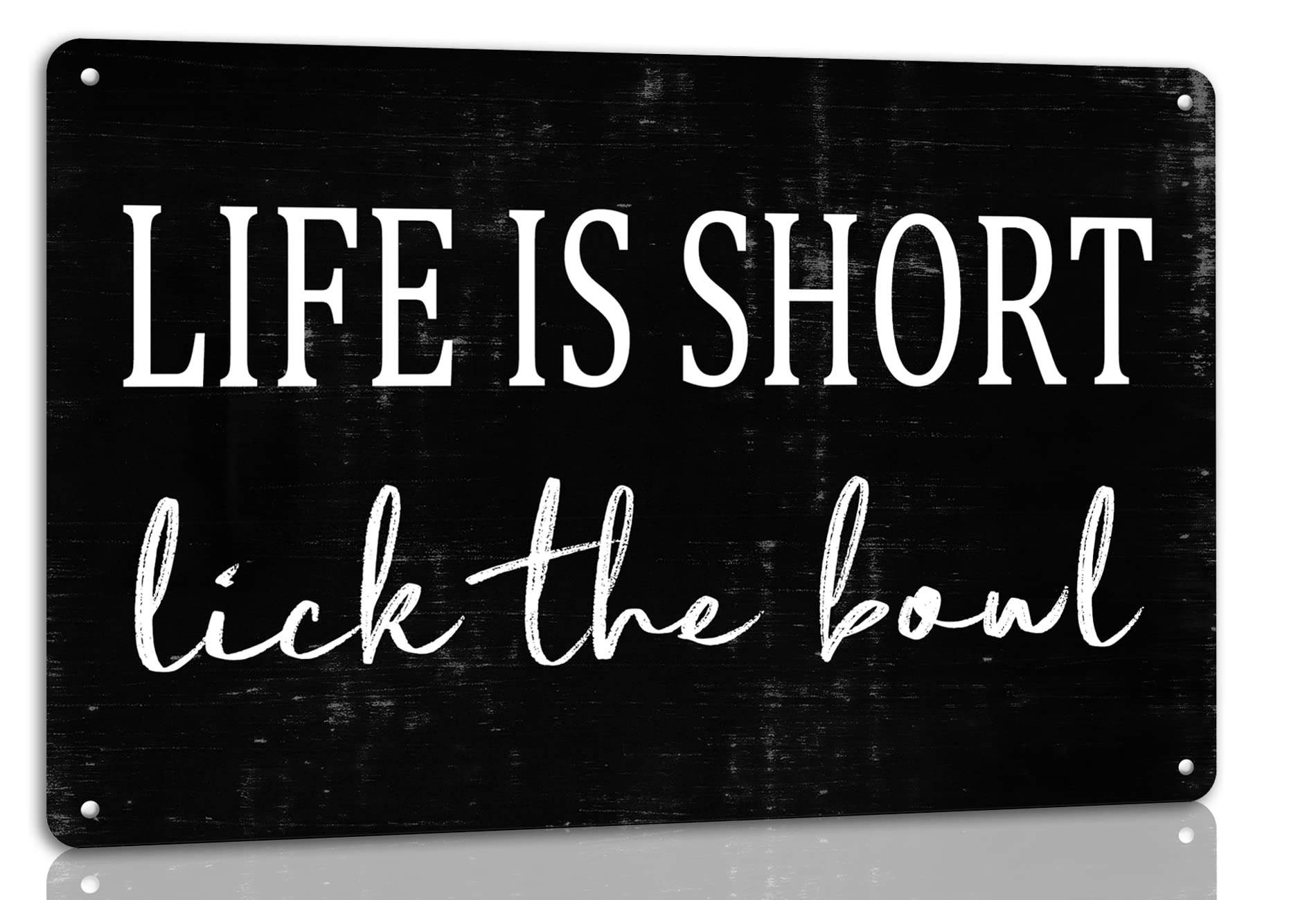 Life is Short Lick the Bowl Metal Tin Sign Funny Kitchen Signs Bathroom Decor for Home Living Room Bathroom Wall Decoration 8 X 12 Inch