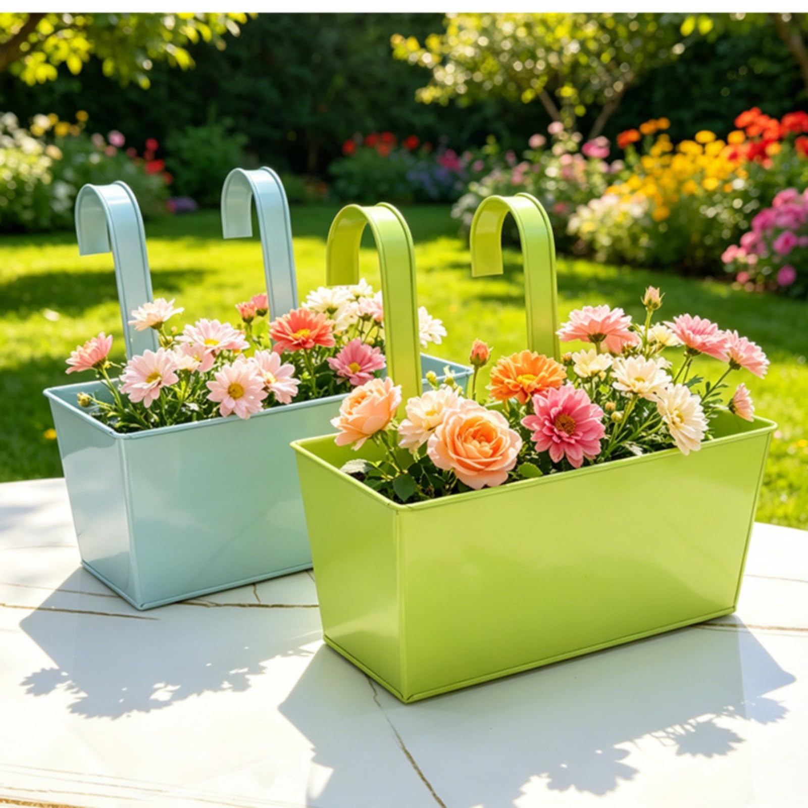 4 Pièces Jardinière Suspendue Pot de Fleurs Rectangulaire Crochet Robuste Fer Peint Finition Lisse Adapté pour Balcon Jardin Clôture, Violet Clair