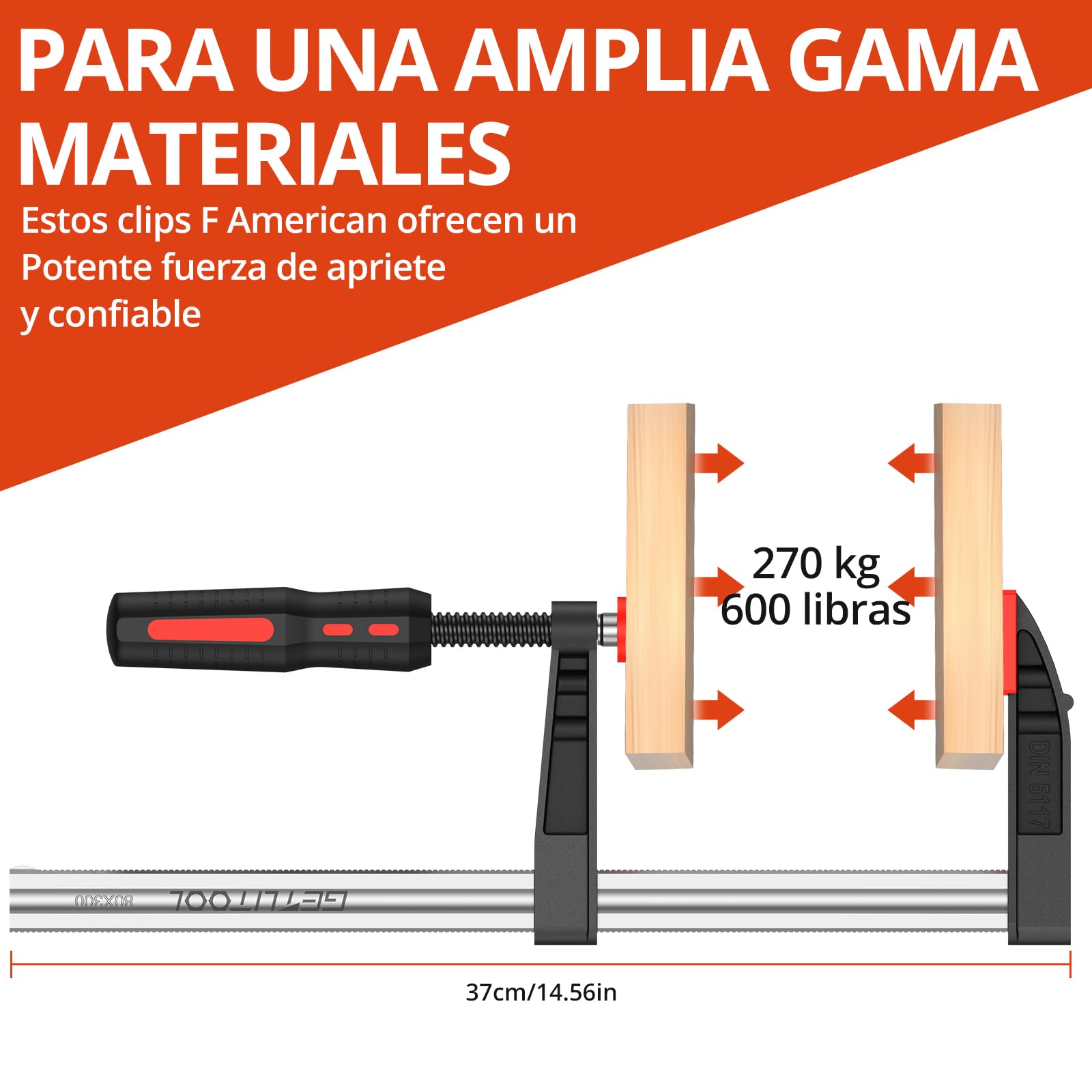 GETLITOOL 4 piezas Sargentos 300mm, Profundidad 80mm, Alta Resistencia 270kg, para Carpintería Profesional y Bricolaje (2pcs 6'' 2pcs 12'')