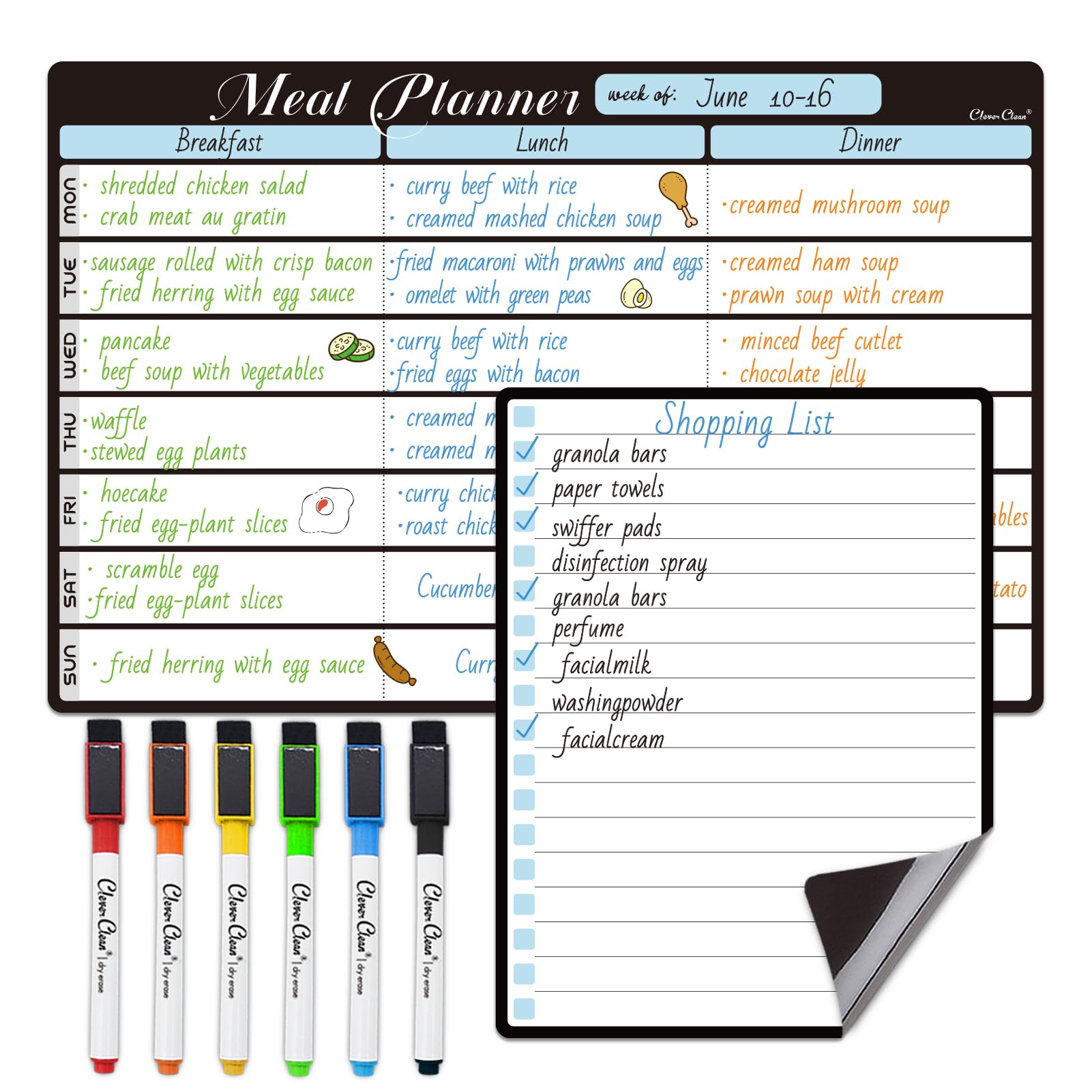Magnetic Dry Erase Menu Board - 8.5"x13" Meal Planning Board for Fridge - 6.5"x8.5" List Board and 6 Extra Fine Point Markers Included - Shipped Flat