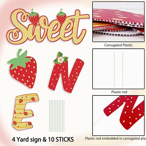 Miniatura 6 de Decoración de primer cumpleaños de bayas, letrero de fresa dulce para fiesta de cumpleaños con estacas, suministros de decoración de césped al aire