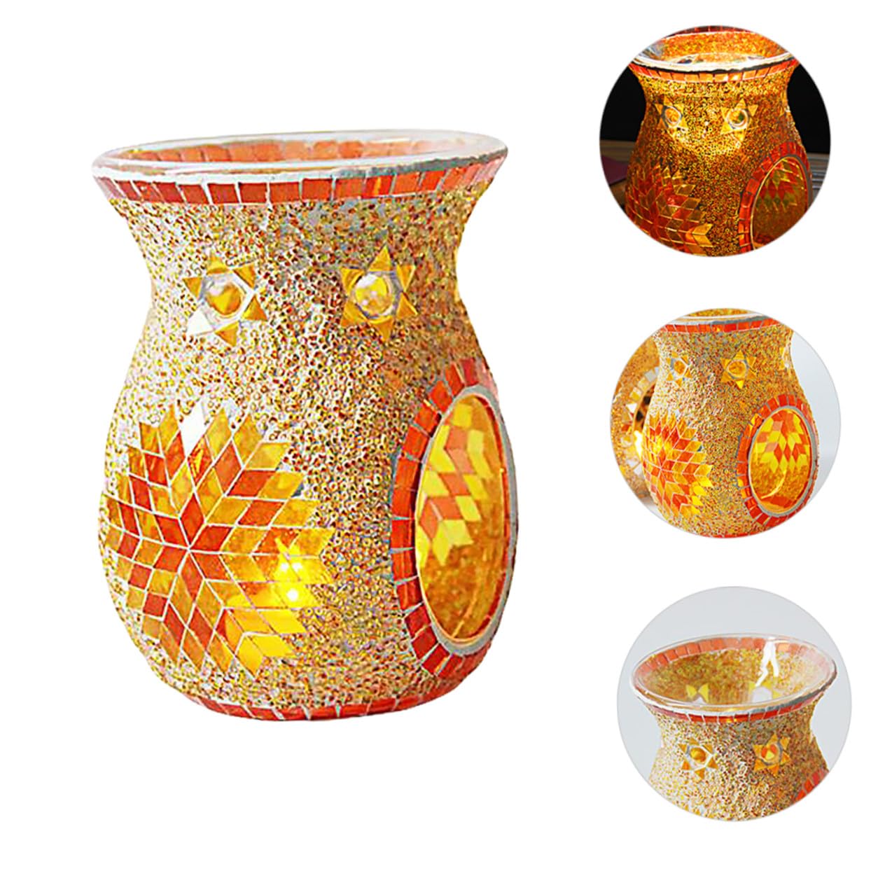 Cabilock Quemador Estilo Retro Elegante de Vidrio de Aceites Esenciales Naranja y Crear Ambiente Cálido y Romántico para Decoración de Mesa en Fiestas