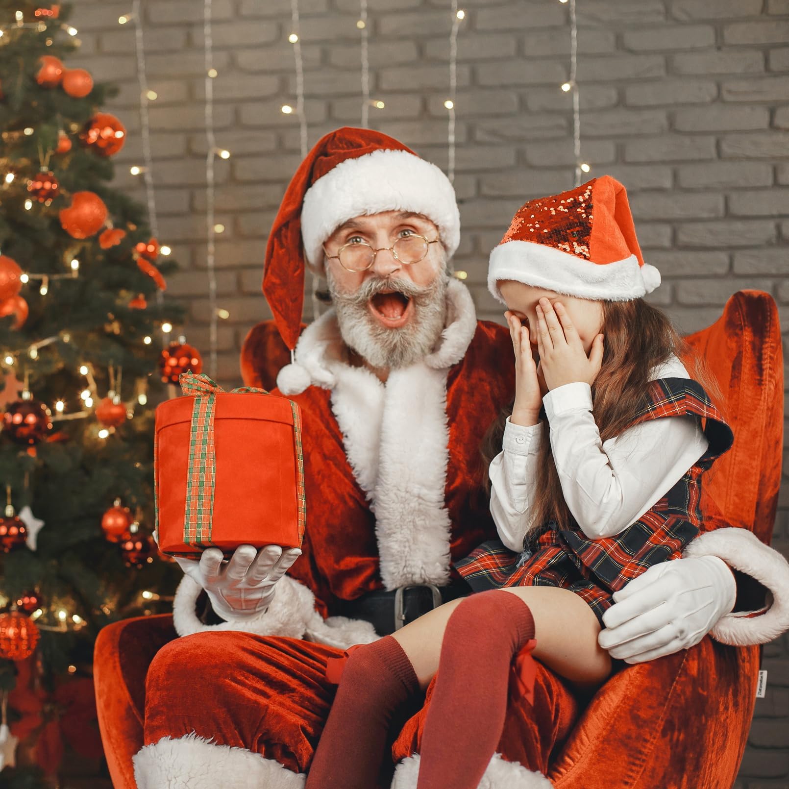 EOZY Disfraz de Papá Noel de lujo de 10 piezas, traje de Papá Noel de felpa roja vintage con bolsa de regalo