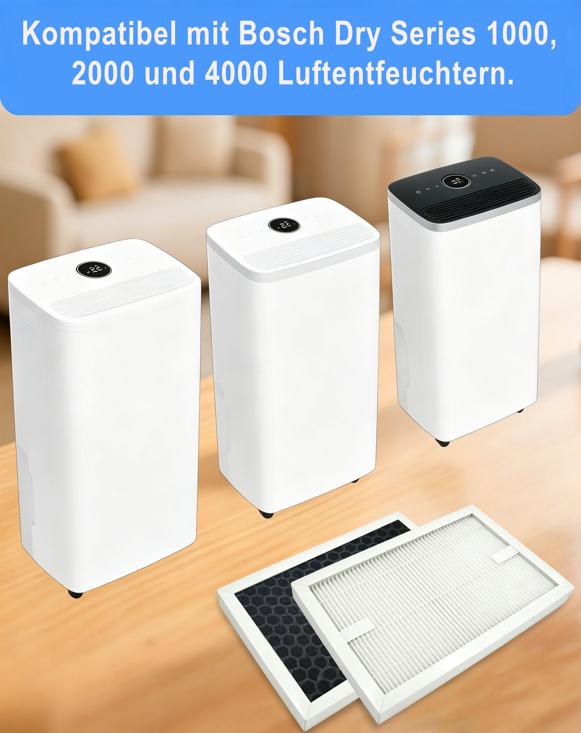Set di 4 filtri deumidificatori compatibili con deumidificatori Bosch Dry Series 1000, 2000 e 4000, filtro di ricambio 2 in 1