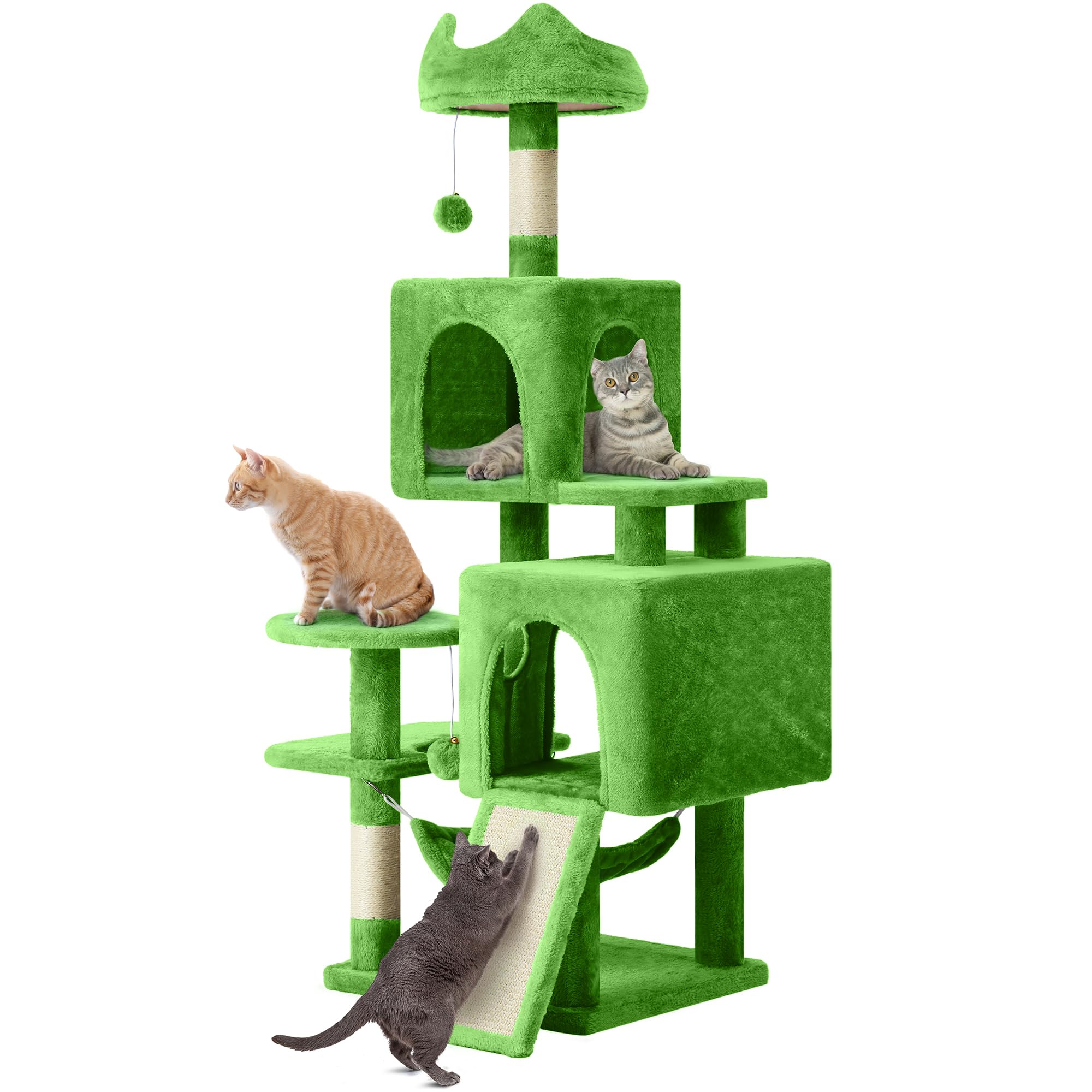 YITAHOME Tall Cat Tree for Indoor Cats, 75 inch Multi-Level Cat Tower with Cat Condos, Top Perches, Sisal Ramp Scratching Posts, Cozy Basket, Hammocks, Large Cat Pet Activity Structure,Pink: YITAHOME 54in Cat Tree Tower for Indoor Cats, Multi-Level Cat Climbing Tower with Sisal Scratching Post and Board, Cat Condos, Plush Top Perches, Hammock, Kittens Pet House Play, Green