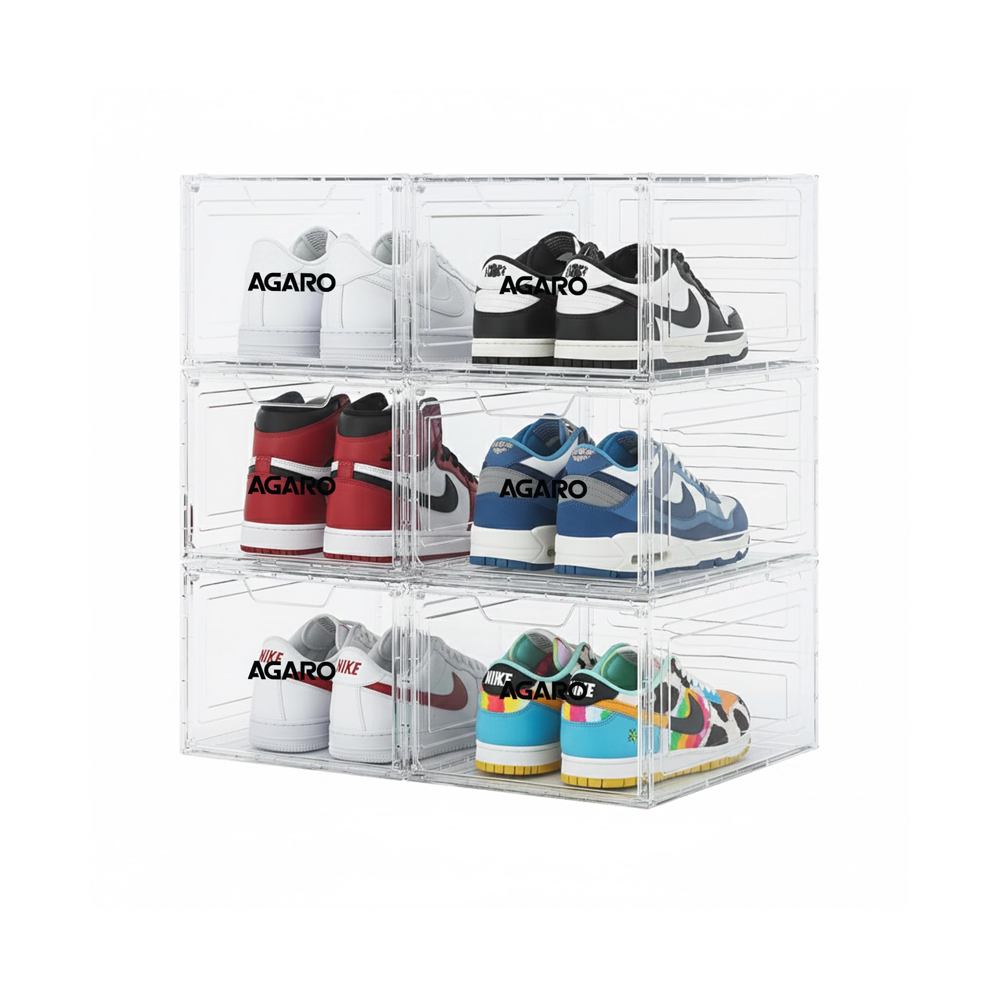 AGARO Stackable Shoe Storage Box Organizer | Heavy Duty Transparent Plastic Sneaker Crates Container with Magnetic Door |Space Saving|Shoe Organizer for Men & Women| Fits up to Size UK 12 | Pack of 6-image-33
