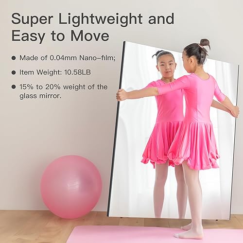 Miniatura 6 de Brisafe Espejo de longitud completa de 71 x 40 pulgadas, de gran tamaño, de pie inastillable, nano-película de 0.002 in, ultraligero para gimnasio,
