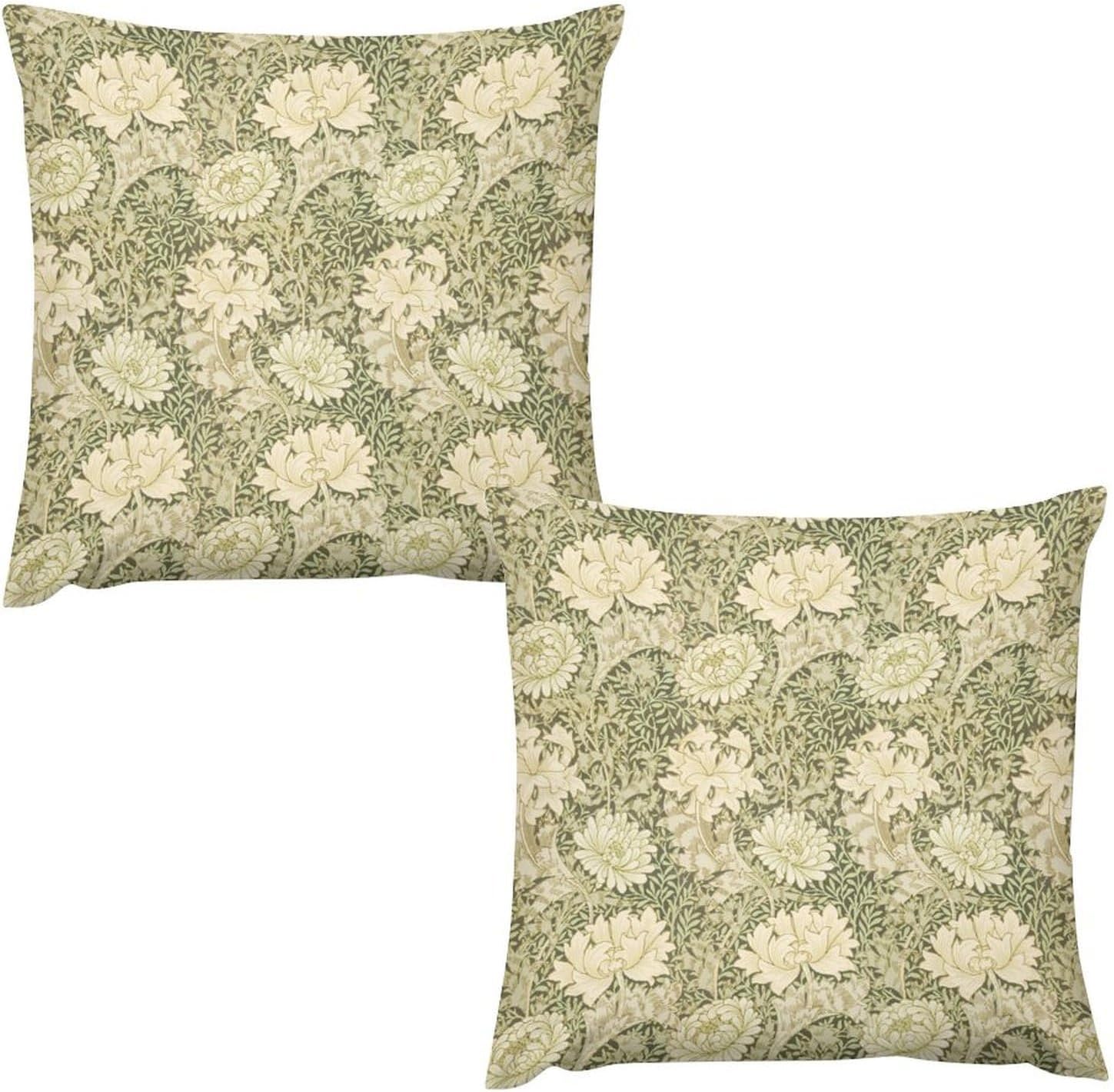 William Morris Throw Pillow Covers Set of 2, Farmhouse Vintage Chrysanthemum Flower Art Print Cushion Covers for Sofa Bed Living Room Holiday Decor 18"x18"Inch