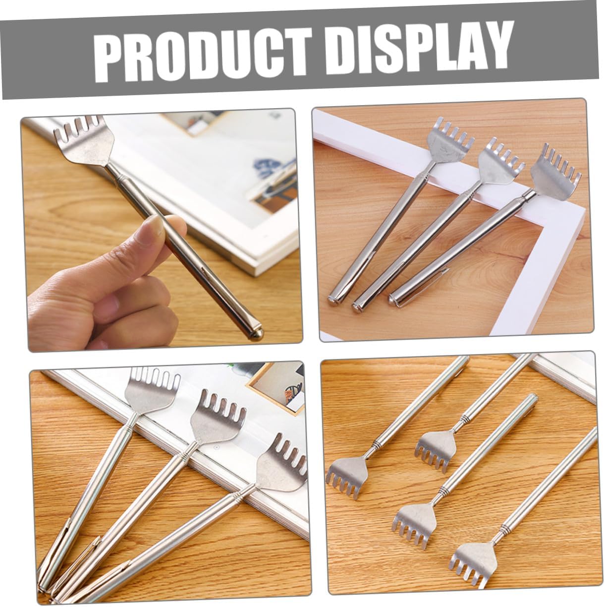 Mikinona 6Pcs Telescopic Back Scratcher Stainless Steel Itch Relief Tool Portable Manual Retractable Back Scratching Device for Adults Home and Travel Use