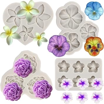 Sijiangmold Plumeria Flower Silicone Mold Hibiscus Fondant Molds Set of 4
