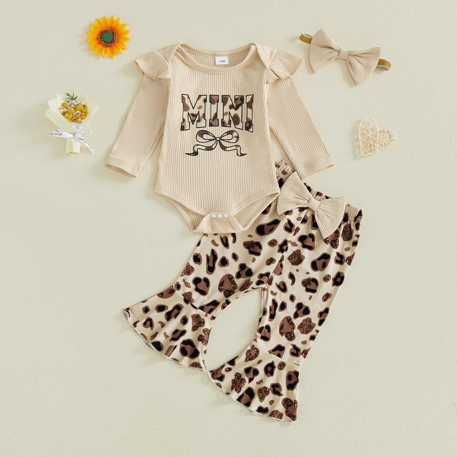 fhutpw Newborn Baby Girl Clothes Infant Rib Frill Long Sleeve Romper Flared Pants Headband Set 3pcs Fall Winter Outfits - Image 4