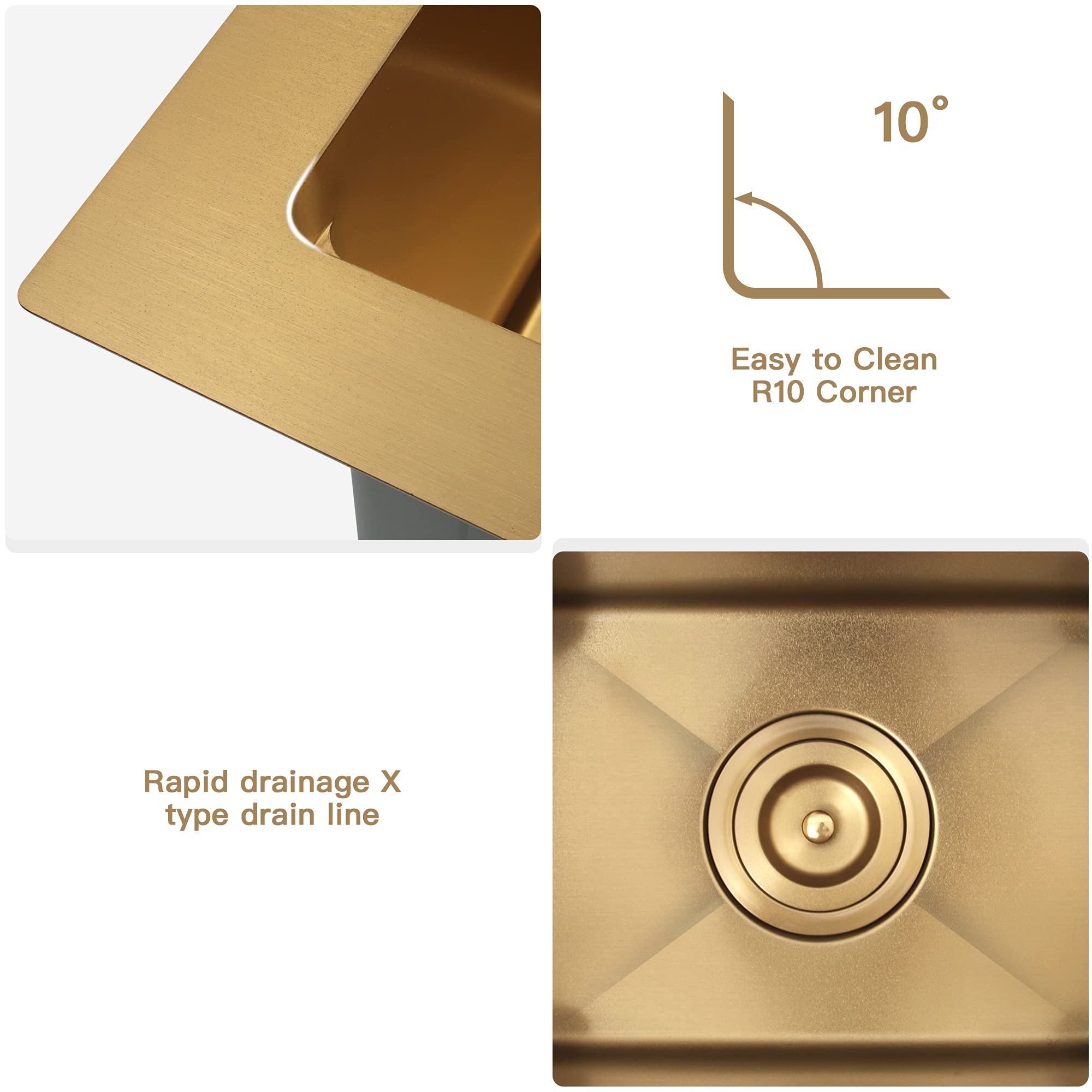 MONSINTA Gold Bar Sink, Top Mount Bar Sink, 15" x 15" Small Single Bowl