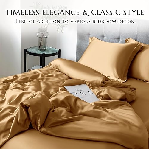 Miniatura 2 de THXSILK Juego de funda de edredón de seda de 4 piezas, sábanas de seda, juegos de cama de lujo, ultra suave, lavable a máquina, duradera, 100% seda