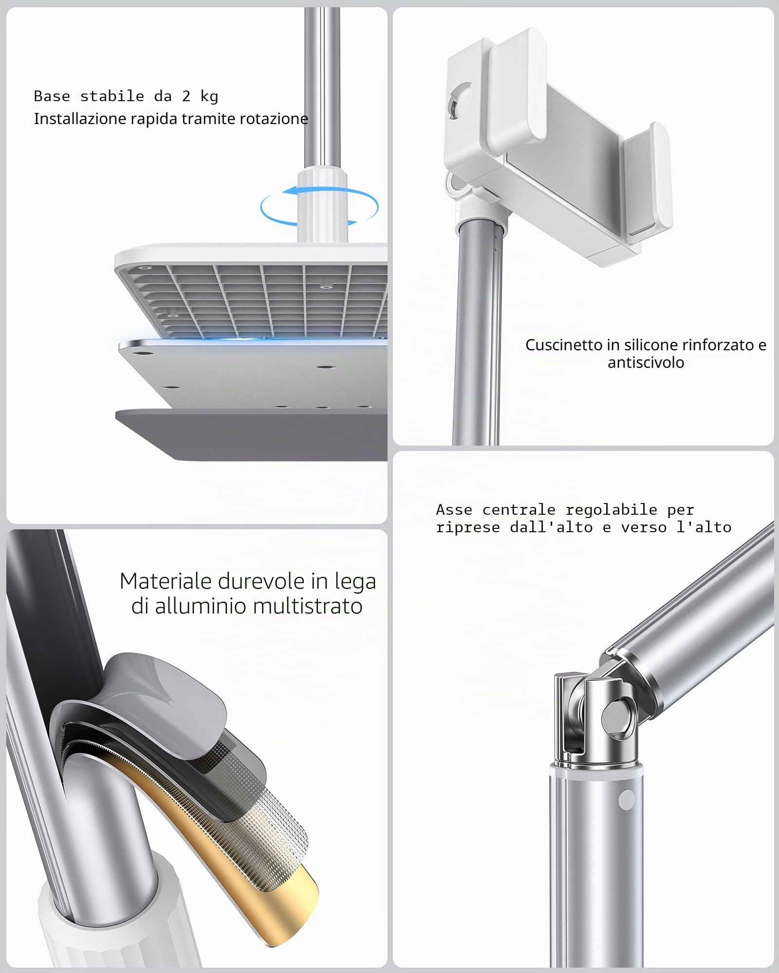 CAMOLO Supporto da pavimento per tablet regolabile in altezza, supporto per telefono allungabile a 360 supporti per telefono girevole per iPad, palestra, letto, Kindle, lettore eBook
