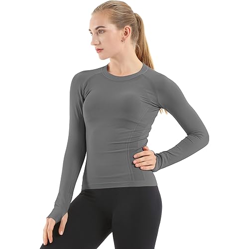 MathCat Seamless Workout Shirts for Women Long Sleeve Yoga Tops Sports Running Shirt Breathable Athletic Top Slim Fit