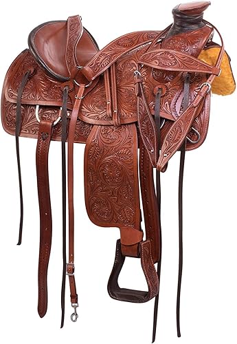RAJ INTERNATIONAL Pony & Adult Wade Tree A Fork Premium Western Leather Roping Ranch Work Equestre Horse Saddles Get Matching Headstall Breastplate