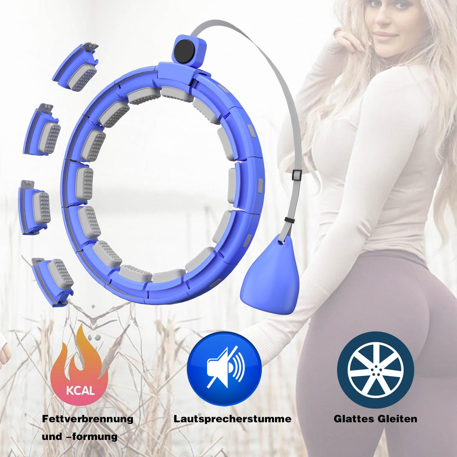 Hula Hoop Reifen Erwachsene, Hula Hoop mit Gewicht Kugel, Hoola Hoop zum Abnehmen, Hula Hoop Leise XXL 128CM, Hullahub Reifen, 18 Knoten, Einstellbar und Abnehmbar, Fitness Hula Hoop Reifen