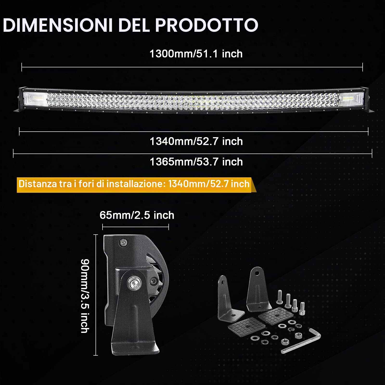 SKYWORLD Barra LED Curva 130 cm 675W con 2x 13 cm Kit Fari Led Fuoristrada | 7D Tripla Fila Barra Luce Led, 5" 135W Flood Luci da Lavoro con 12V Cablaggio per Auto Camion ATV UTV SUV Trattore Barca 4x4