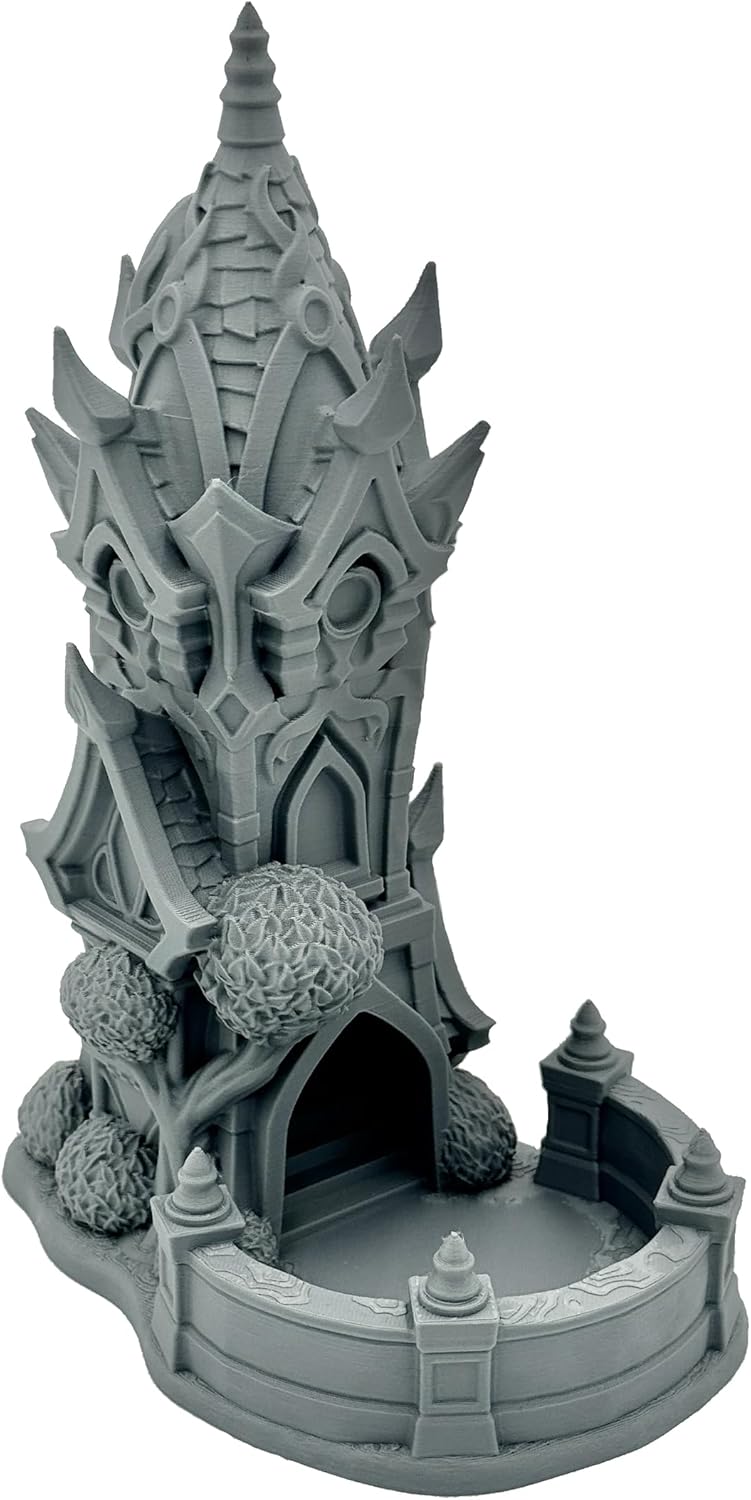 Elderglen Twilight Dice Tower - Tabletop Wargaming Minis - Dungeon Accessories - RPG Fantasy Dragon Game Models - Figures for Battle Grid Mats, Gray