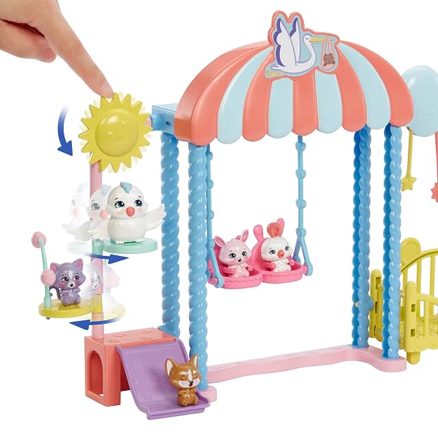 Foto 2 de 6 de Enchantimals Baby BFFs Guardería de Starley Stork Muñeca cigüeña con Set de Juego, 5 Mascotas y Accesorios