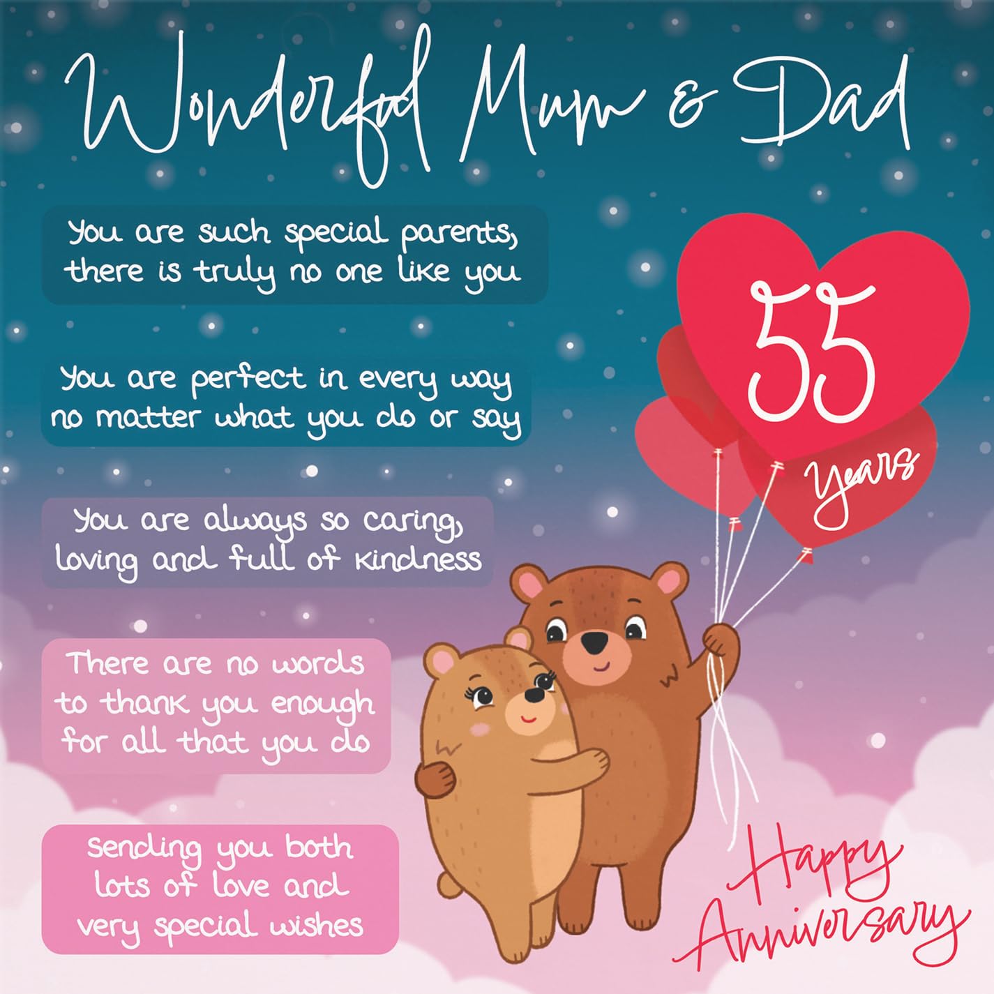 Hunts England, Mum And Dad 55th Anniversary Card, Starry Night, Cute Bears, Verse 55th Anniversary Card For Mum And Dad - Image 2
