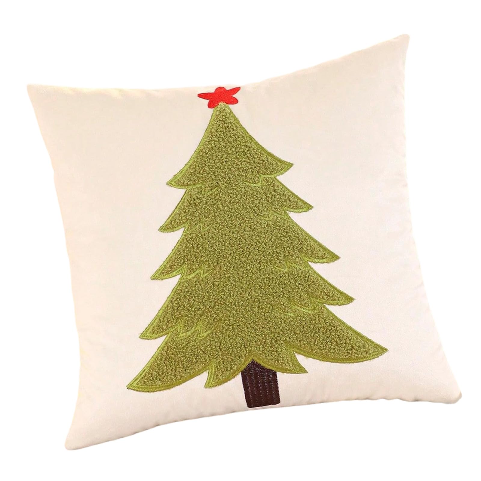 Hsioluted Themed Embroidered Fleece Pillow Cover Soft Dutch Flannel Fabric with Holiday Tree Designs for Decoration Festival Embroidered Christmas Pillowcase
