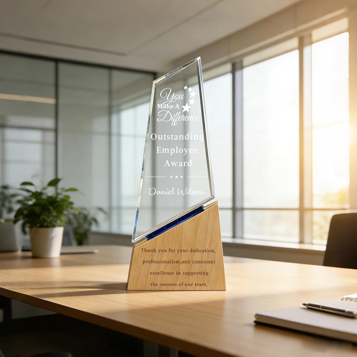 SHIP NEXT DAY, Custom Crystal Trophy - Personalized with Company Logo, Employee Name & Award Title, 3D Engraved K9 Crystal Employee Recognition Award for Years of Service, Leadership, Appreciation