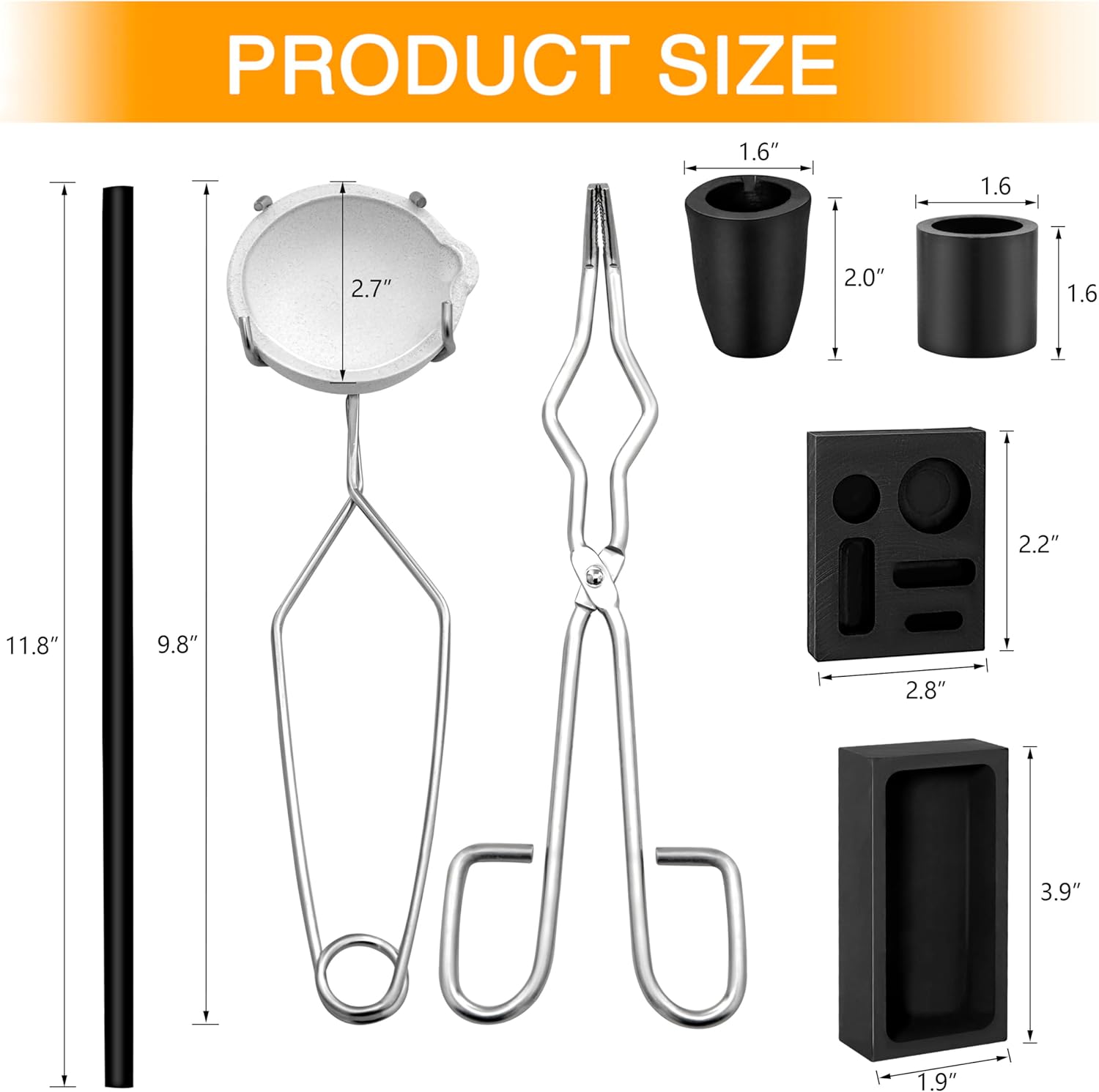 8 Pcs Crucible kit, Graphite Torch Melting Casting Kit- Gold Melting Kit- Metal Melting Kit