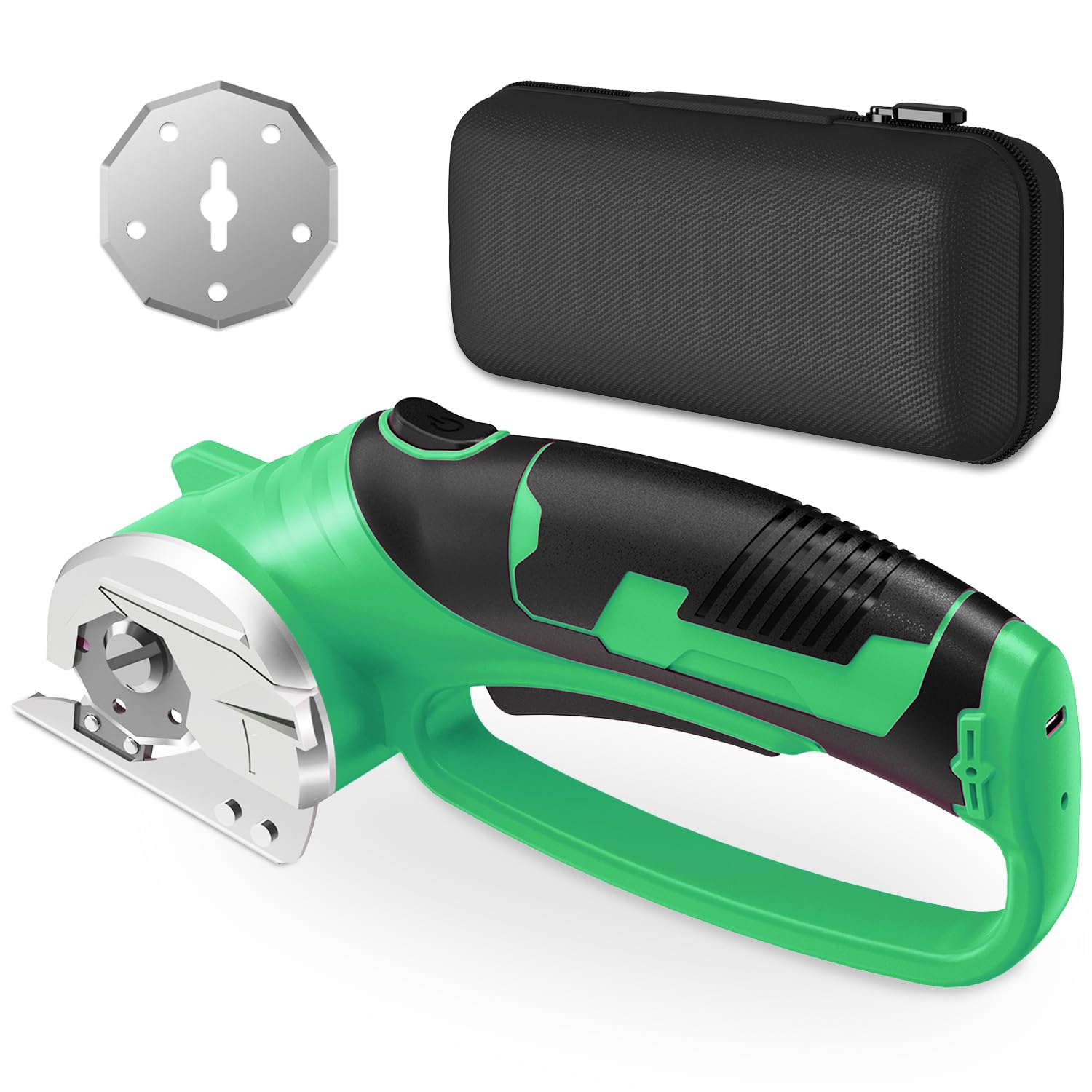 Cordless Electric Scissors, 4V Rechargeable Box Cutter &amp; Cardboard Cutter with LED Light, Safety Lock - Rotary Cutter for Fabric, Leather, Plastic, Crafting, Sewing with Storage Box(Bright Green)