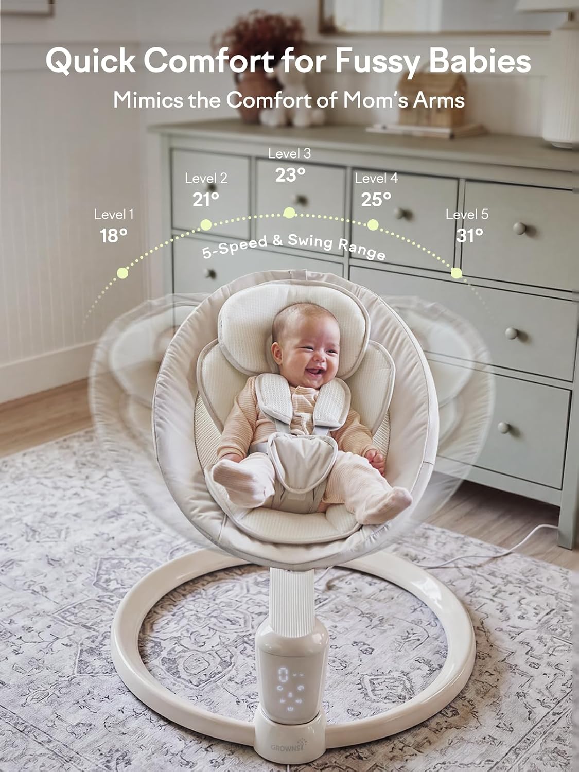 Grownsy Baby Swings for Infants, Dual Motion Side-to-Side & Front-to-Back Baby Swing Rocker with 5 Speeds and Built-in Music, 270° Seat Rotation, 5-Point Harness for Newborn 0-9 Months thumbnail
