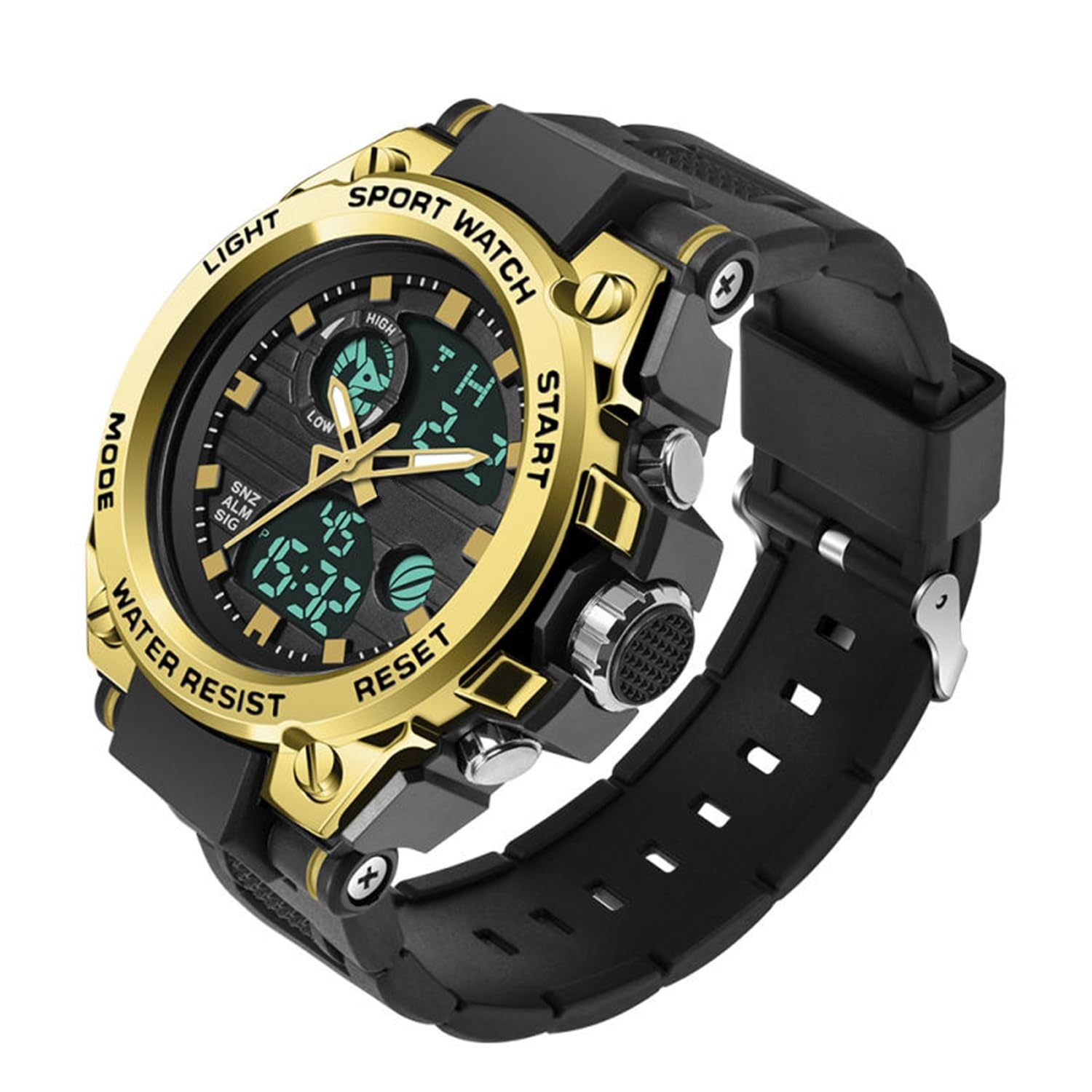 Bharat Men’s Digital-Analog Sports Alarm Watch, Military Gold-Black, Dual Time, LED Backlight, 5ATM Water Resistant, Luminous Display, Day/Date Black Gold Bharat Men’s Digital-Analog Sports Alarm Watch, Military Gold-Black, Dual Time, LED Backlight, 5ATM Water Resistant, Luminous Display, Day/Date Black Gold