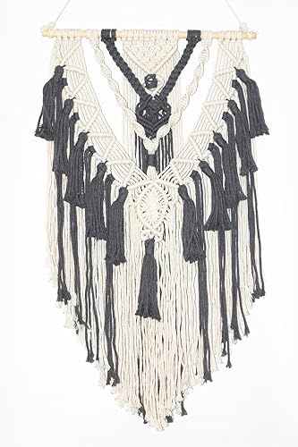 Miniatura 7 de BMIDRUT Tapiz tejido de macramé para colgar en la pared, estilo bohemio, hecho a mano, para boda, dormitorio, sala de estar, fondo de pared, 17 x 30