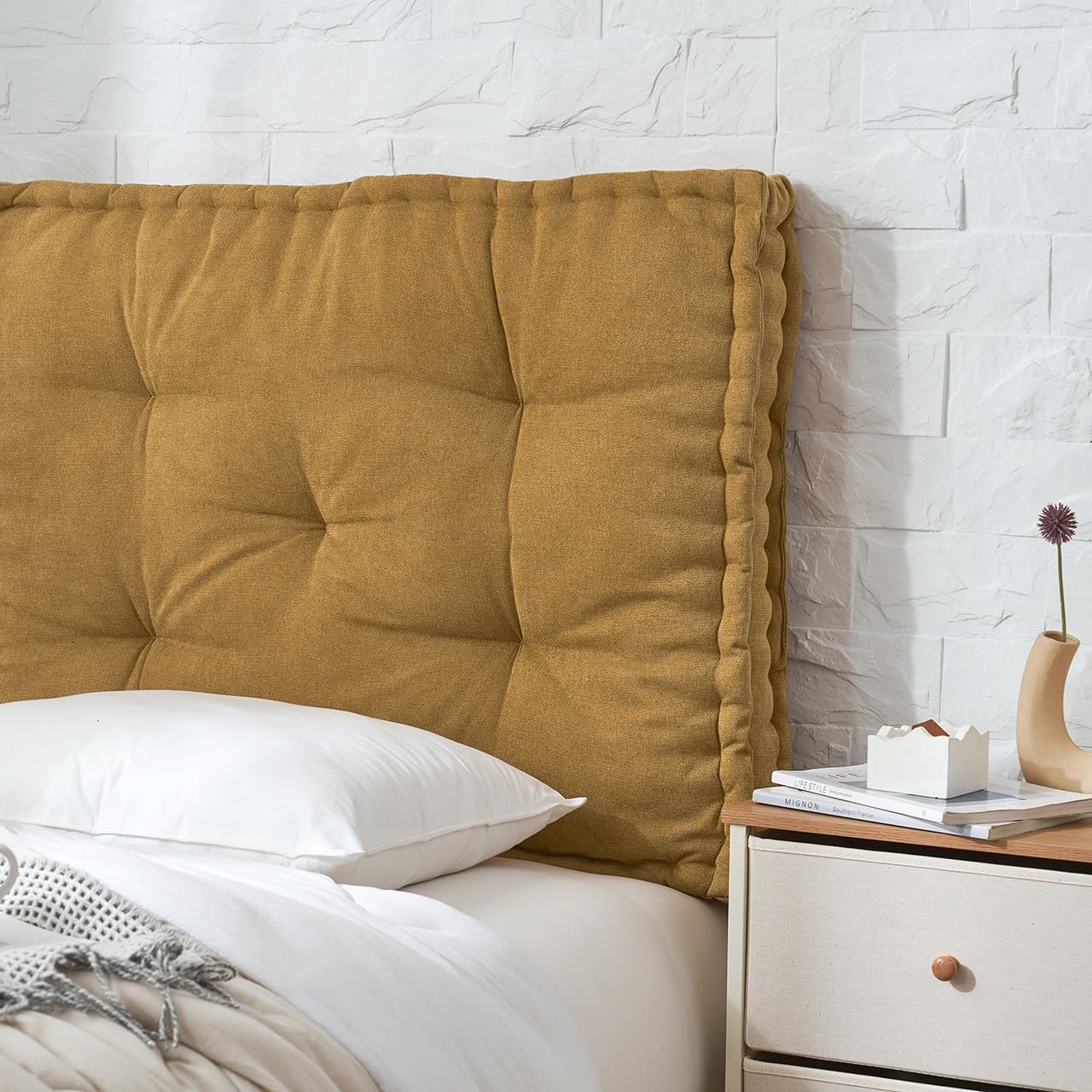DormCo Rainha - Classic Tufted College Headboard - Tan Brown
