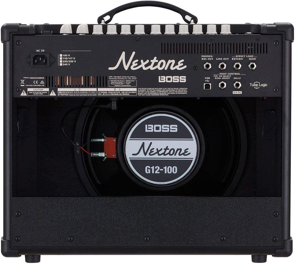 BOSS Nextone Stage 40-watt 1x12 Combo Amp, rear panel with connections.