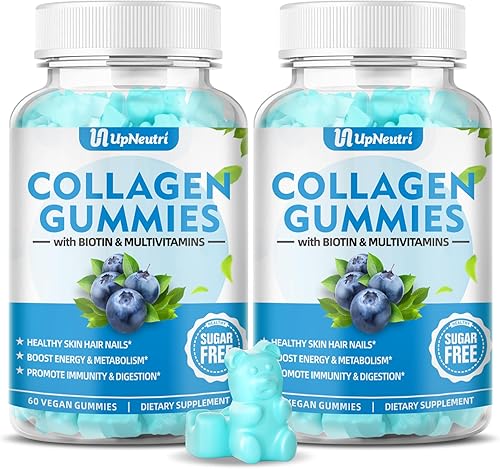 Gomitas de péptidos de colágeno sin azúcar para mujeres y hombres, 1500 mg de colágeno tipos I, II, III, V, X, más 5000 mcg de biotina y múltiples