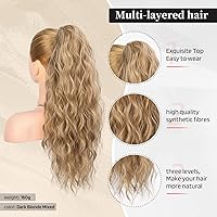 Vista 46 de FLUFYMOOZ Extensión de cola de caballo, 22 pulgadas, extensiones de cabello sintético ondulado largo y rizado para mujer