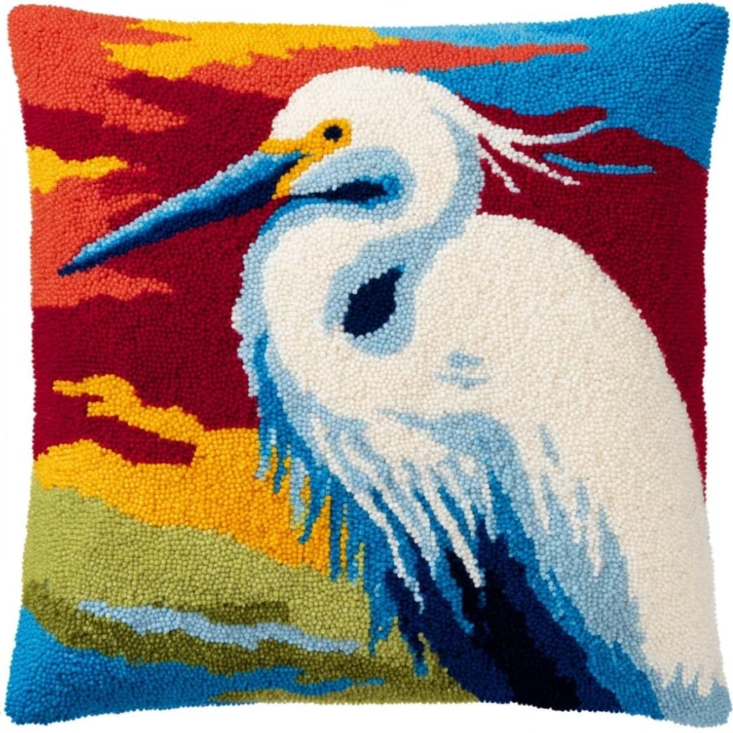 AxiangziK Latch Hook Cushion Kit,Egret DIY Throw Pillow Cover 43X43Cm