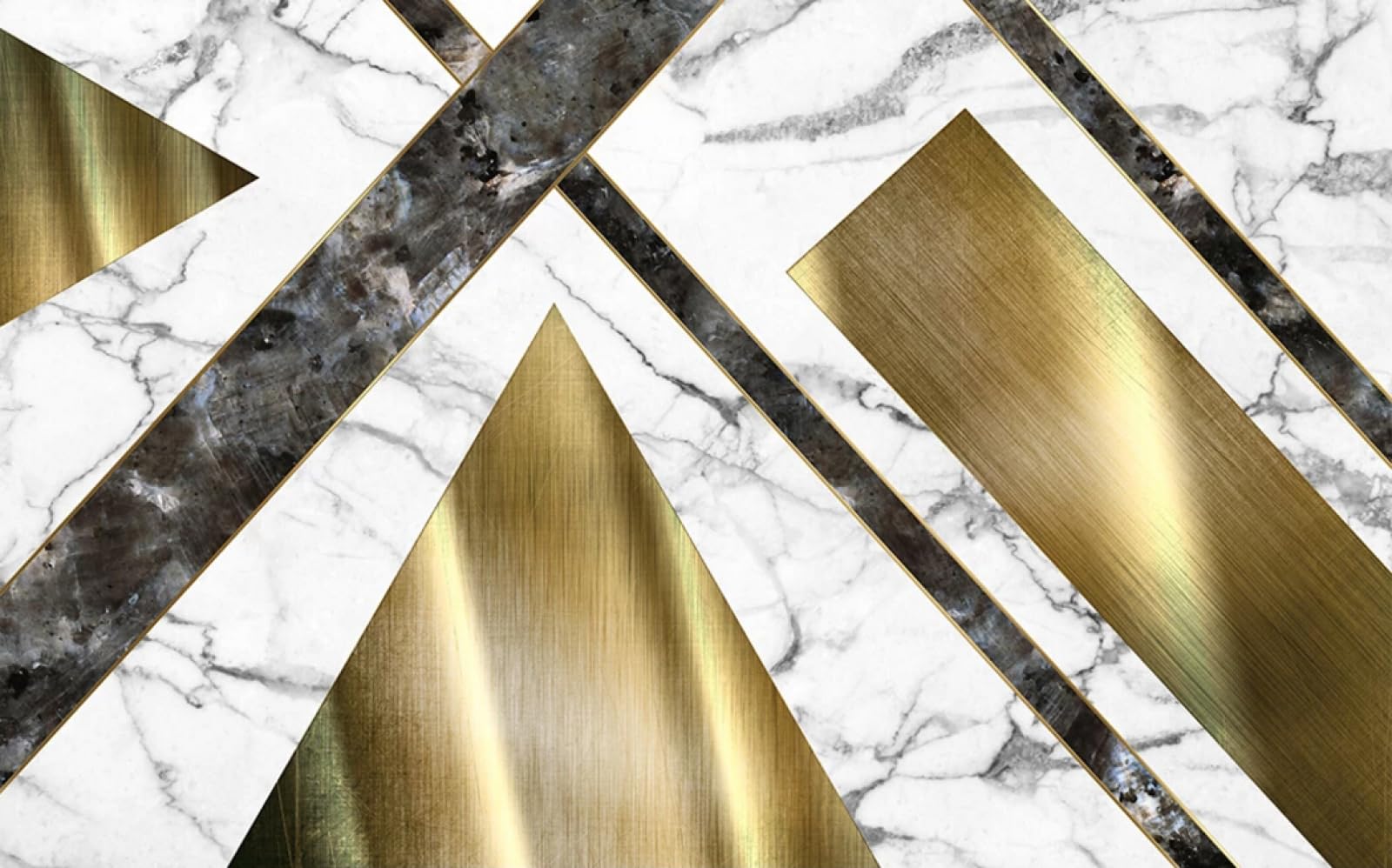 Papel Pintado Fotomural Mármol Geométrico Dorado Blanco