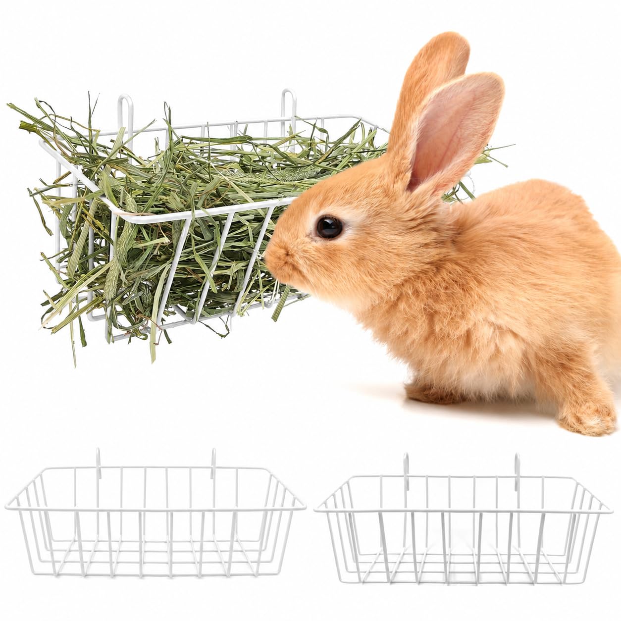 Xygobla Rabbit Hay Feeder, 2PCS Guinea Pig Hay Feeder Metal Hanging Hay Rack, Less Wasted and Keeps Cage Clean,Grass Holder Guinea Pig for Chinchilla Bunny Hamster & Small Animal (White) — image 1