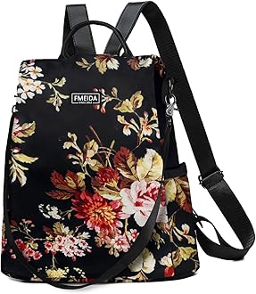 FmeidaBackpack Purse for Women Travel Anti-Theft Backpack Waterproof Daypack Fashion College Bookbag with Convertible Strap Vintage Flower Design